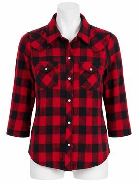Vintage Miller Western Buffalo Plaid Pearl Snap Shirt Red Black Womens S READ